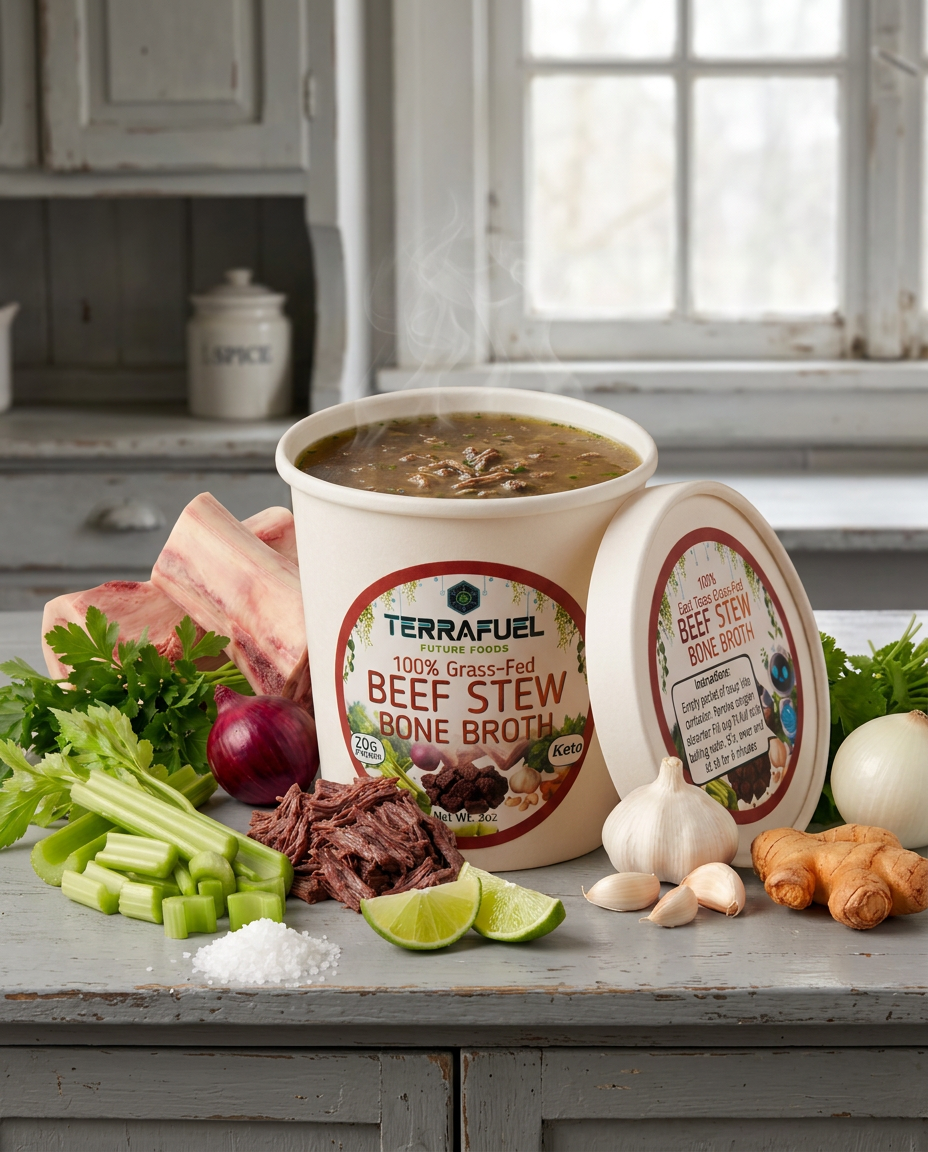 100% Grass-Fed Beef Stew Bone Broth - 16oz | Single Serve | 20g Protein | Keto-Friendly