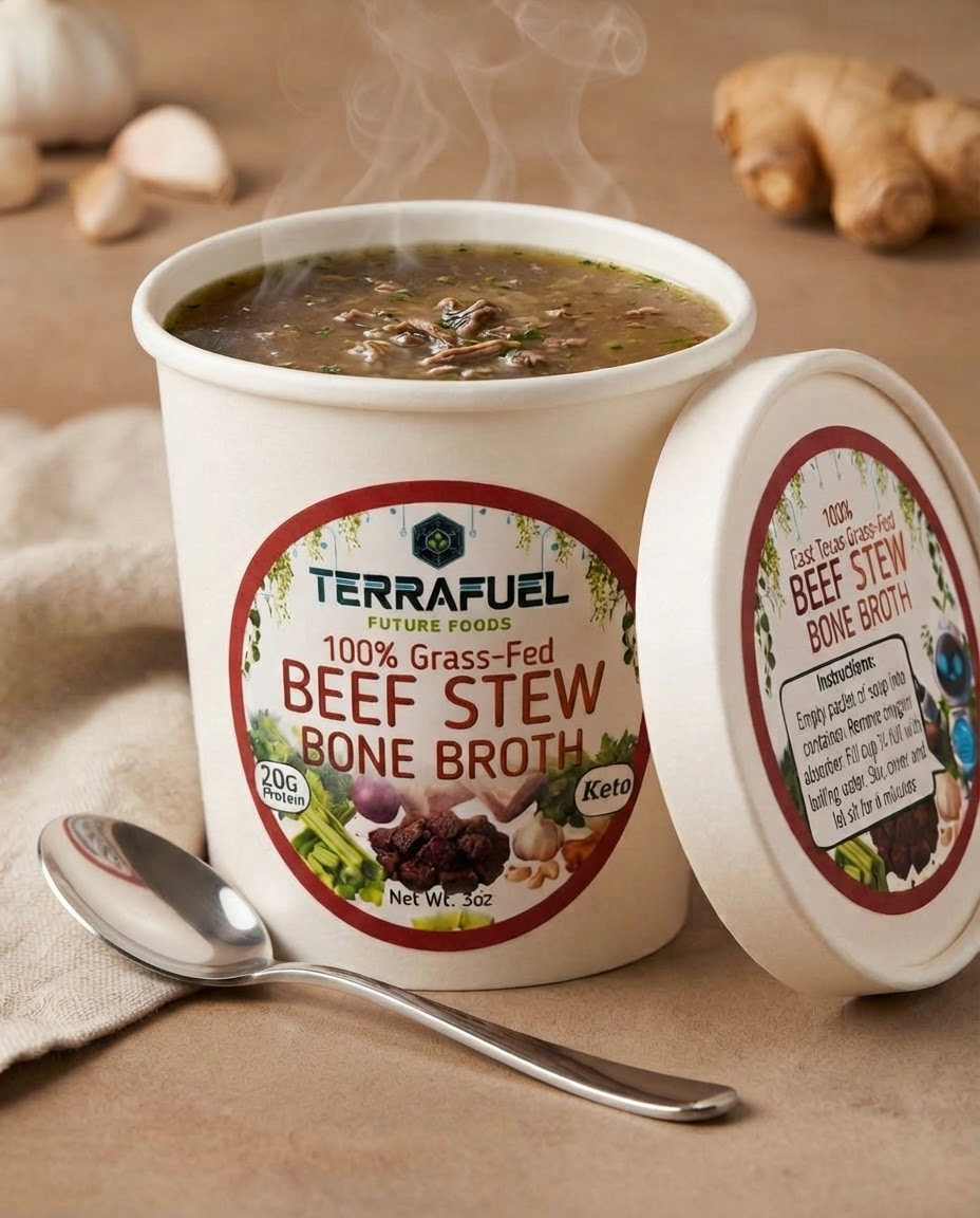 100% Grass-Fed Beef Stew Bone Broth - 16oz | Single Serve | 20g Protein | Keto-Friendly