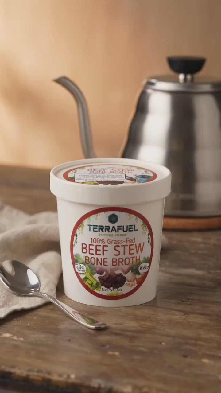 100% Grass-Fed Beef Stew Bone Broth - 16oz | Single Serve | 20g Protein | Keto-Friendly